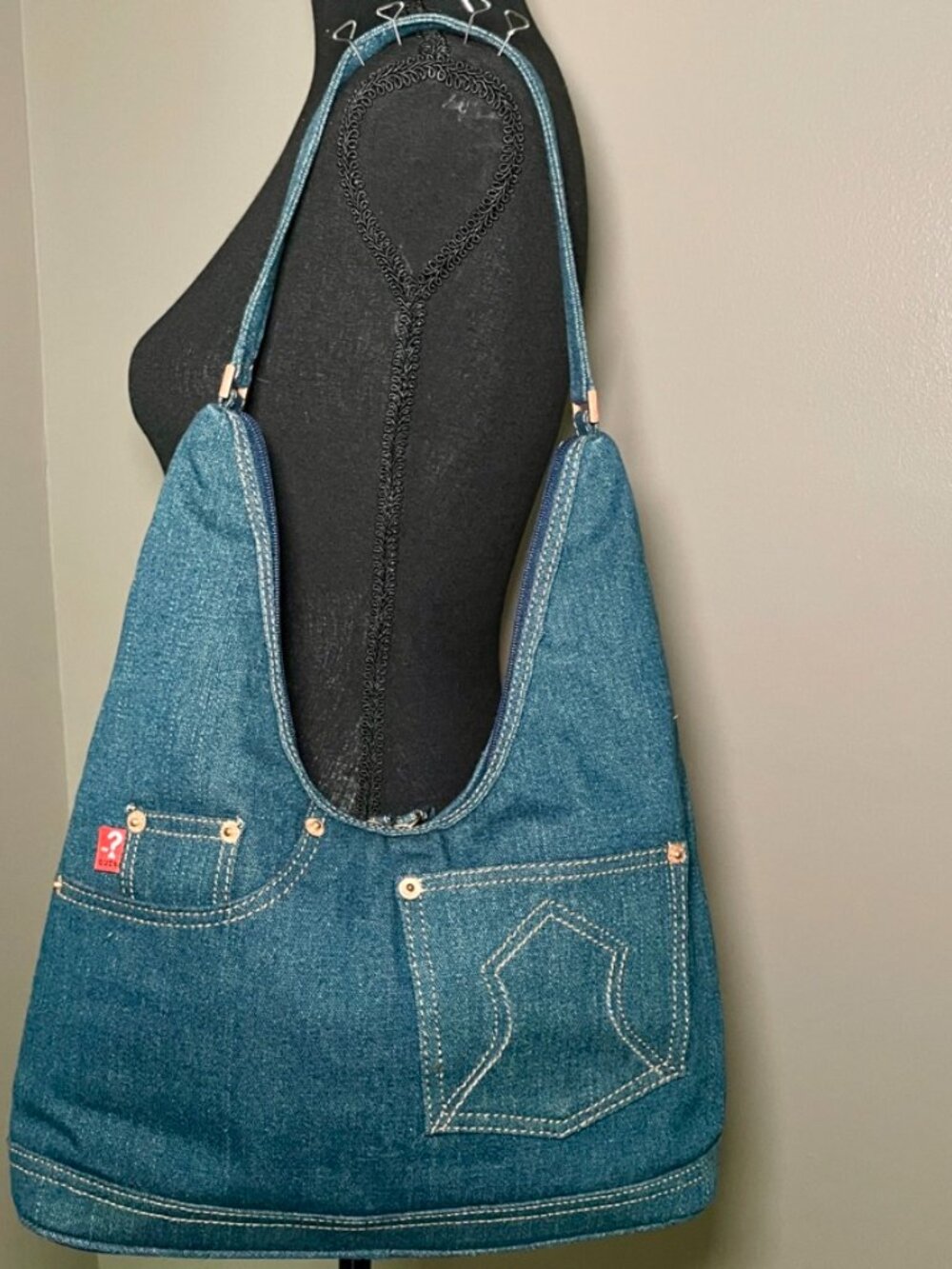 GUESS Vintage Y2K denim double-zip shoulder bag - Picture 3 of 8